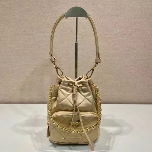 Embroidered grid bucket bag