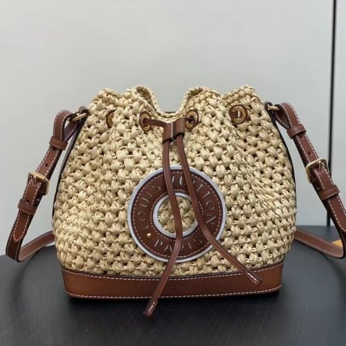 brown woven bucket bag