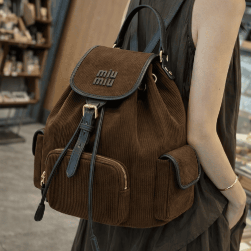 Corduroy Leather Multi Pocket Backpack